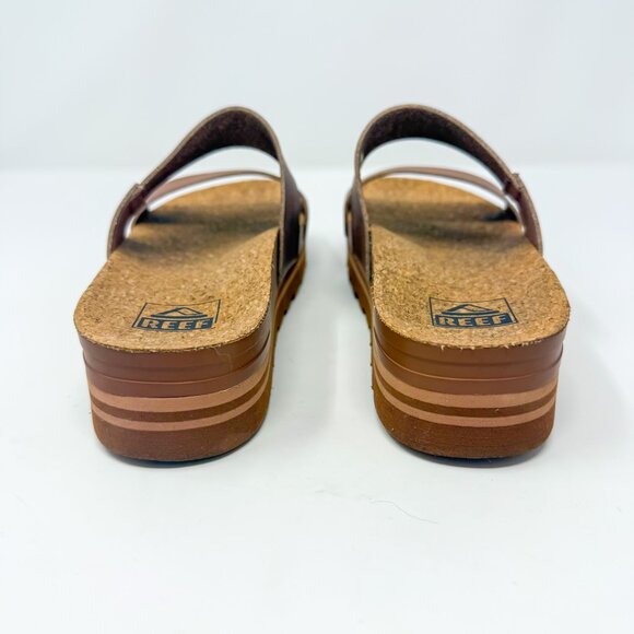 Reef Cushion Vista Hi Sandals Women's 7 Natural Platform Slides Cork Footbed - Picture 5 of 10